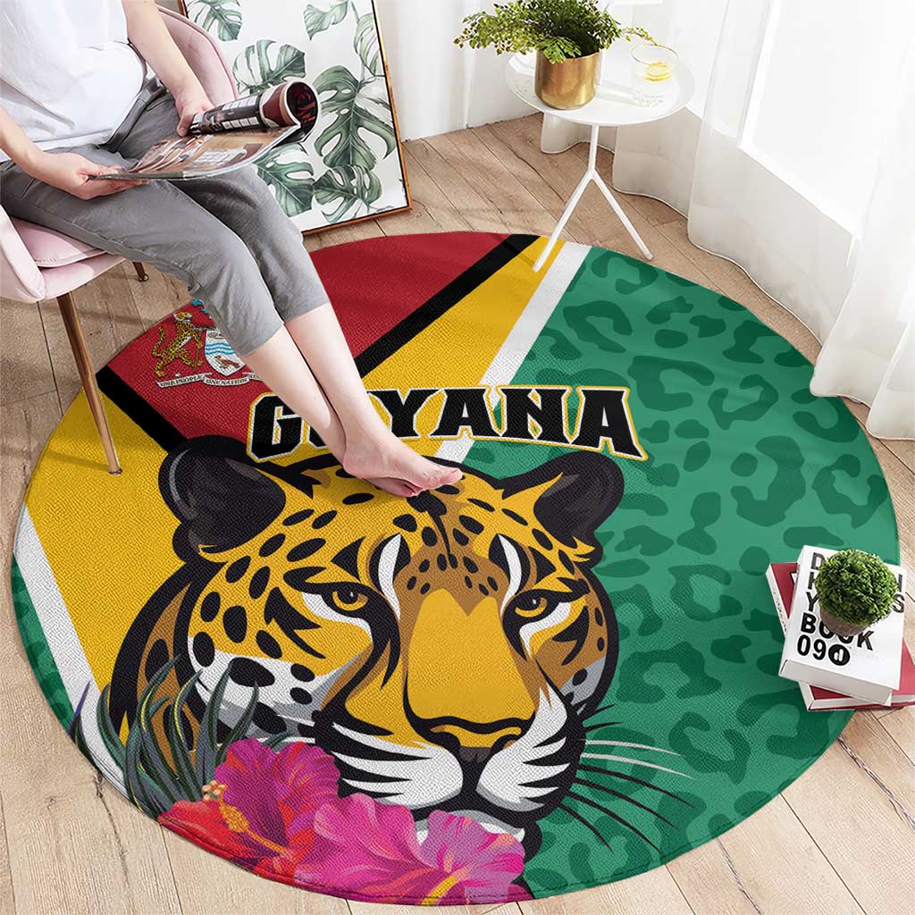 Guyana Round Carpet Jaguar Tropical Flowers - Wonder Print Shop