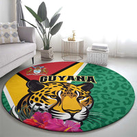 Guyana Round Carpet Jaguar Tropical Flowers - Wonder Print Shop