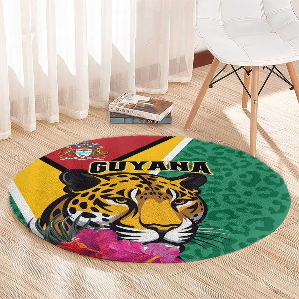 Guyana Round Carpet Jaguar Tropical Flowers - Wonder Print Shop
