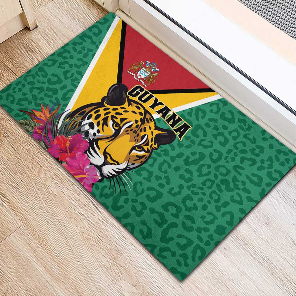 Guyana Rubber Doormat Jaguar Tropical Flowers - Wonder Print Shop