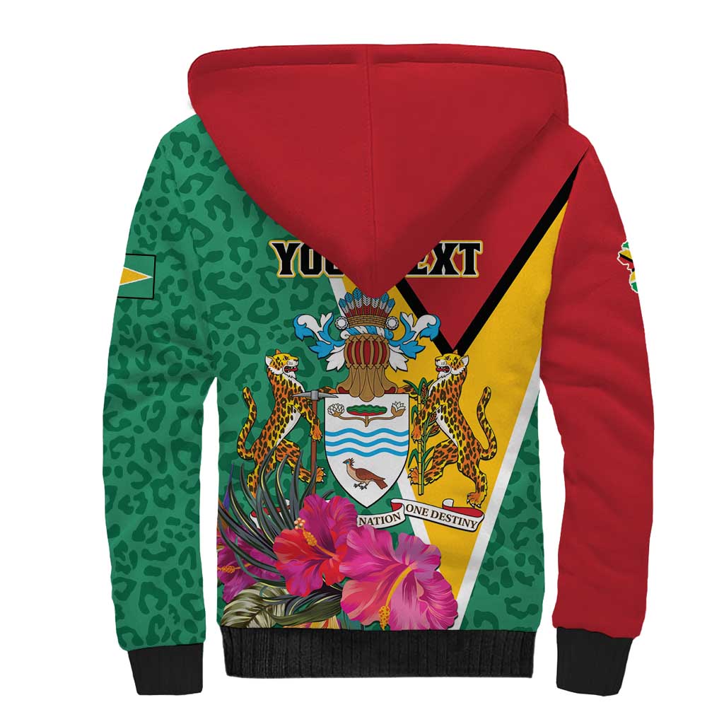 Personalized Guyana Sherpa Hoodie Jaguar Tropical Flowers - Wonder Print Shop