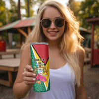 Personalized Guyana Skinny Tumbler Jaguar Tropical Flowers - Wonder Print Shop