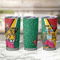 Personalized Guyana Tumbler Cup Jaguar Tropical Flowers - Wonder Print Shop