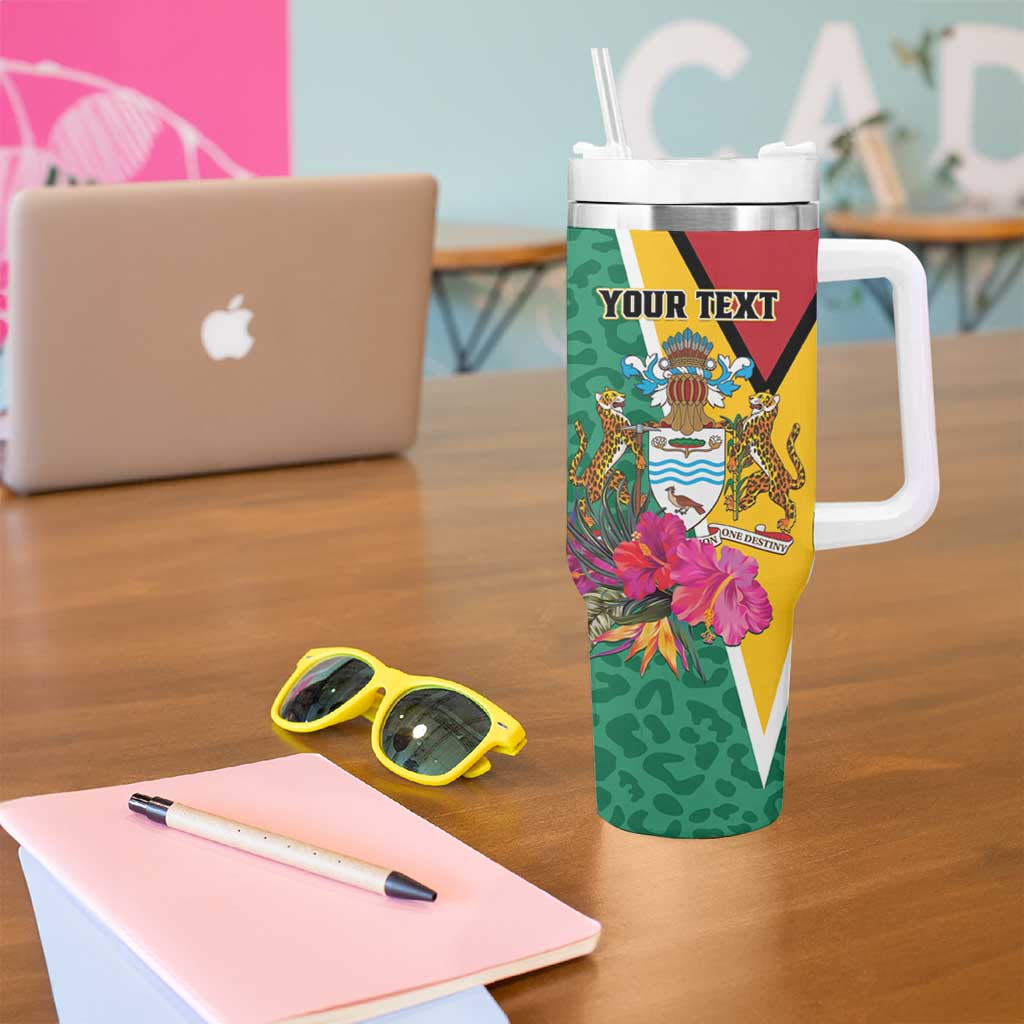 Personalized Guyana Tumbler With Handle Jaguar Tropical Flowers - Wonder Print Shop