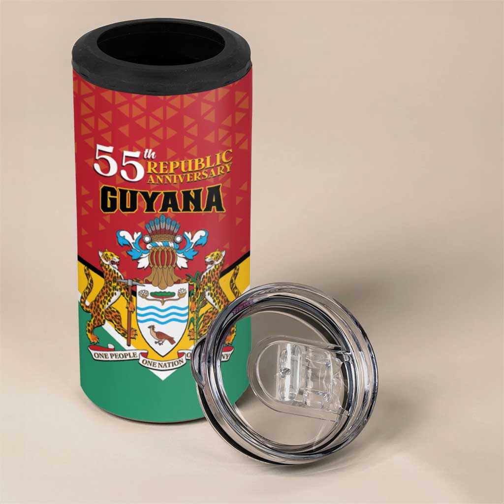 Personalized Guyana 55th Republic Anniversary 4 in 1 Can Cooler Tumbler Flag Style