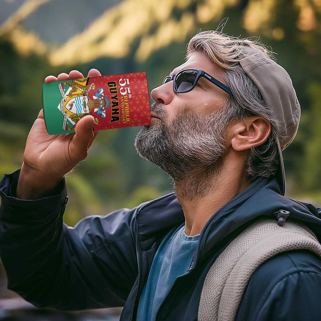 Personalized Guyana 55th Republic Anniversary 4 in 1 Can Cooler Tumbler Flag Style