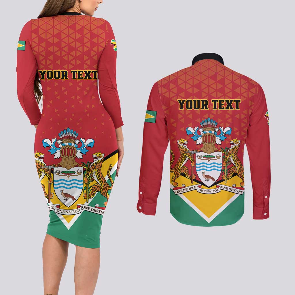 Personalized Guyana 55th Republic Anniversary Couples Matching Long Sleeve Bodycon Dress and Long Sleeve Button Shirt Flag Style
