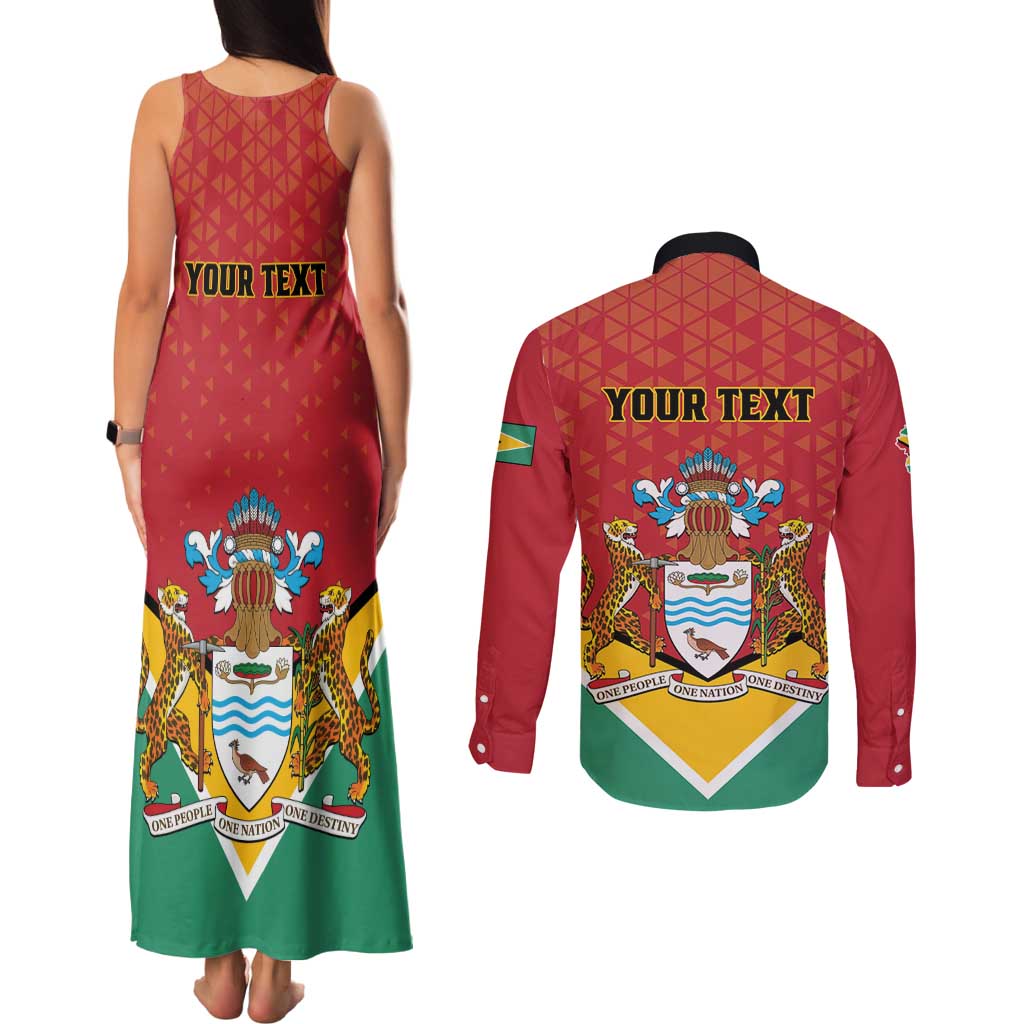 Personalized Guyana 55th Republic Anniversary Couples Matching Tank Maxi Dress and Long Sleeve Button Shirt Flag Style