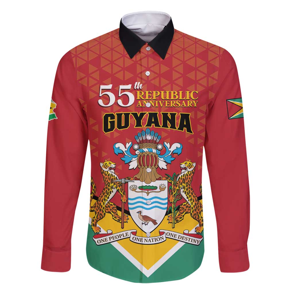 Personalized Guyana 55th Republic Anniversary Family Matching Long Sleeve Bodycon Dress and Hawaiian Shirt Flag Style