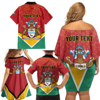 Personalized Guyana 55th Republic Anniversary Family Matching Off Shoulder Short Dress and Hawaiian Shirt Flag Style