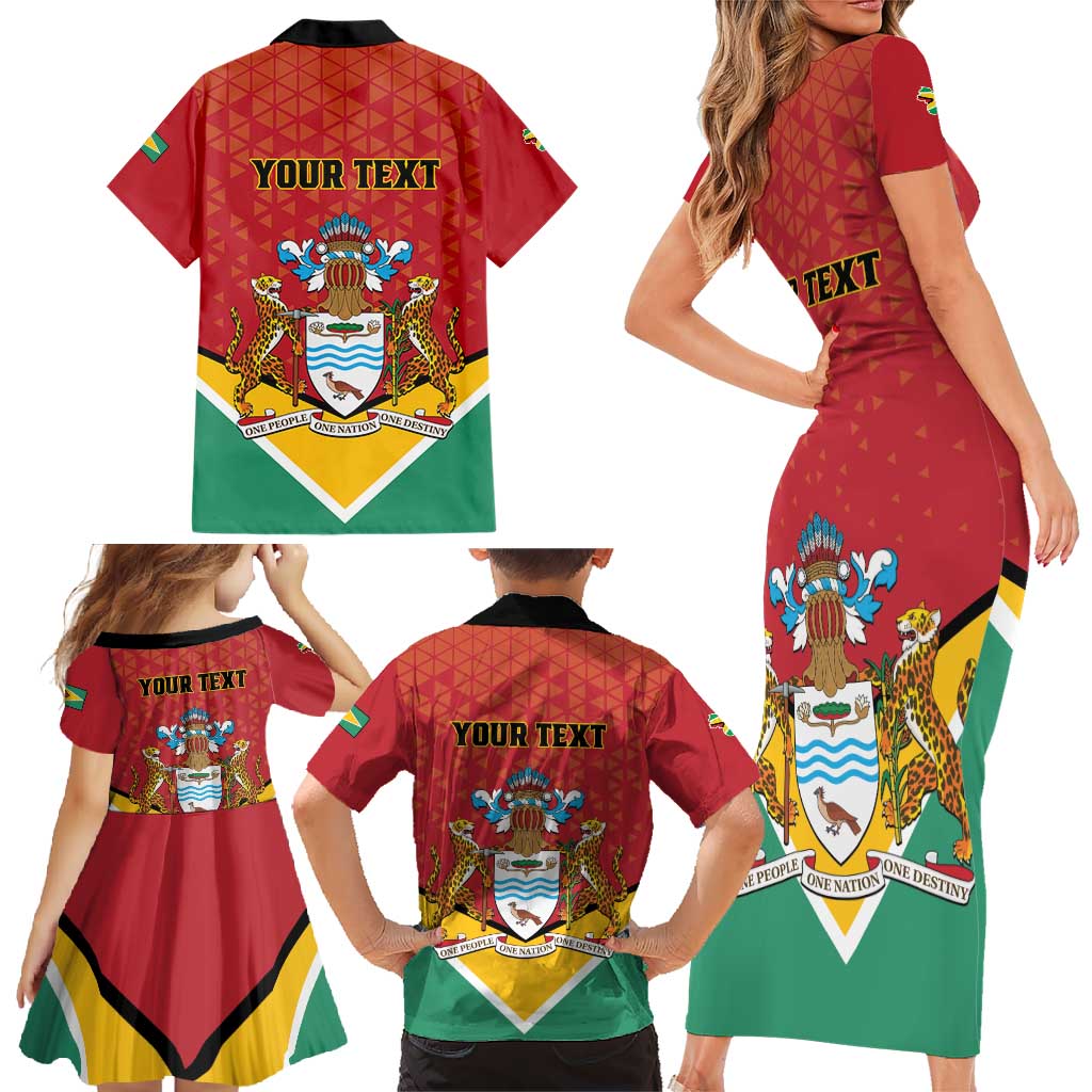 Personalized Guyana 55th Republic Anniversary Family Matching Short Sleeve Bodycon Dress and Hawaiian Shirt Flag Style