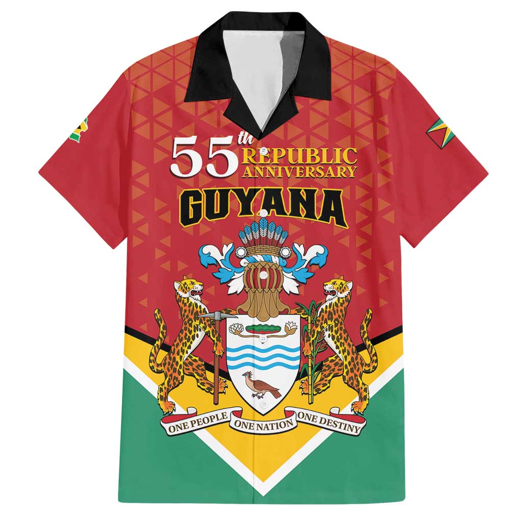 Personalized Guyana 55th Republic Anniversary Family Matching Short Sleeve Bodycon Dress and Hawaiian Shirt Flag Style