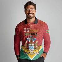 Personalized Guyana 55th Republic Anniversary Long Sleeve Polo Shirt Flag Style