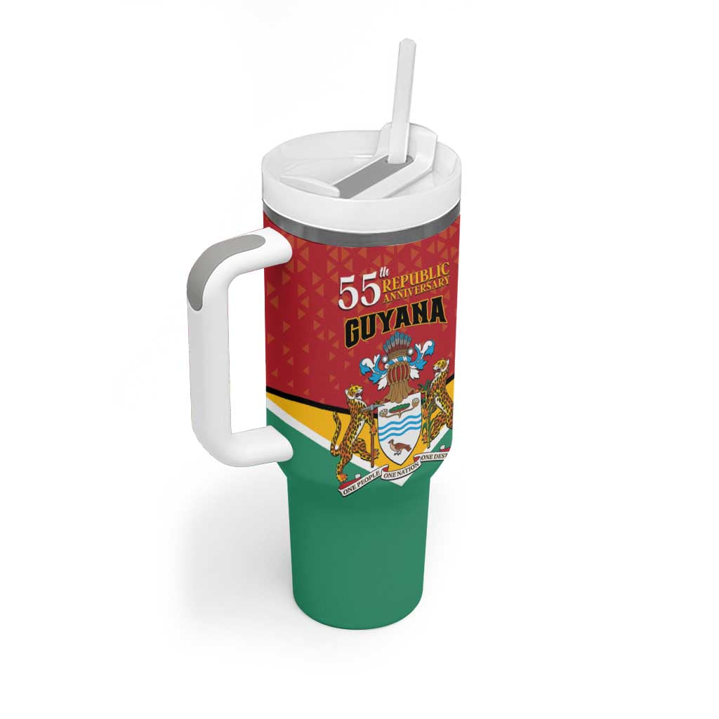 Personalized Guyana 55th Republic Anniversary Tumbler With Handle Flag Style - Wonder Print Shop
