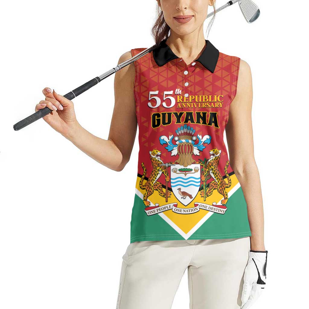 Personalized Guyana 55th Republic Anniversary Women Sleeveless Polo Shirt Flag Style - Wonder Print Shop
