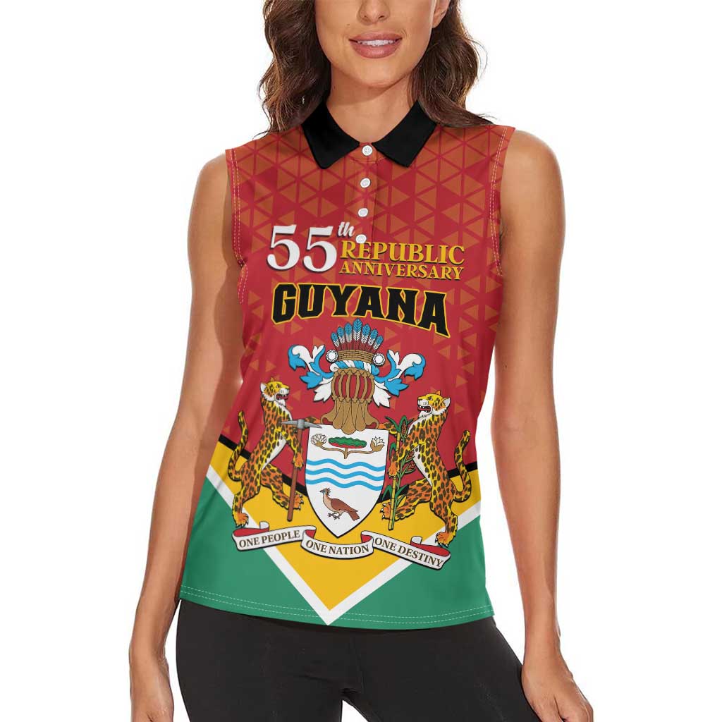 Personalized Guyana 55th Republic Anniversary Women Sleeveless Polo Shirt Flag Style - Wonder Print Shop