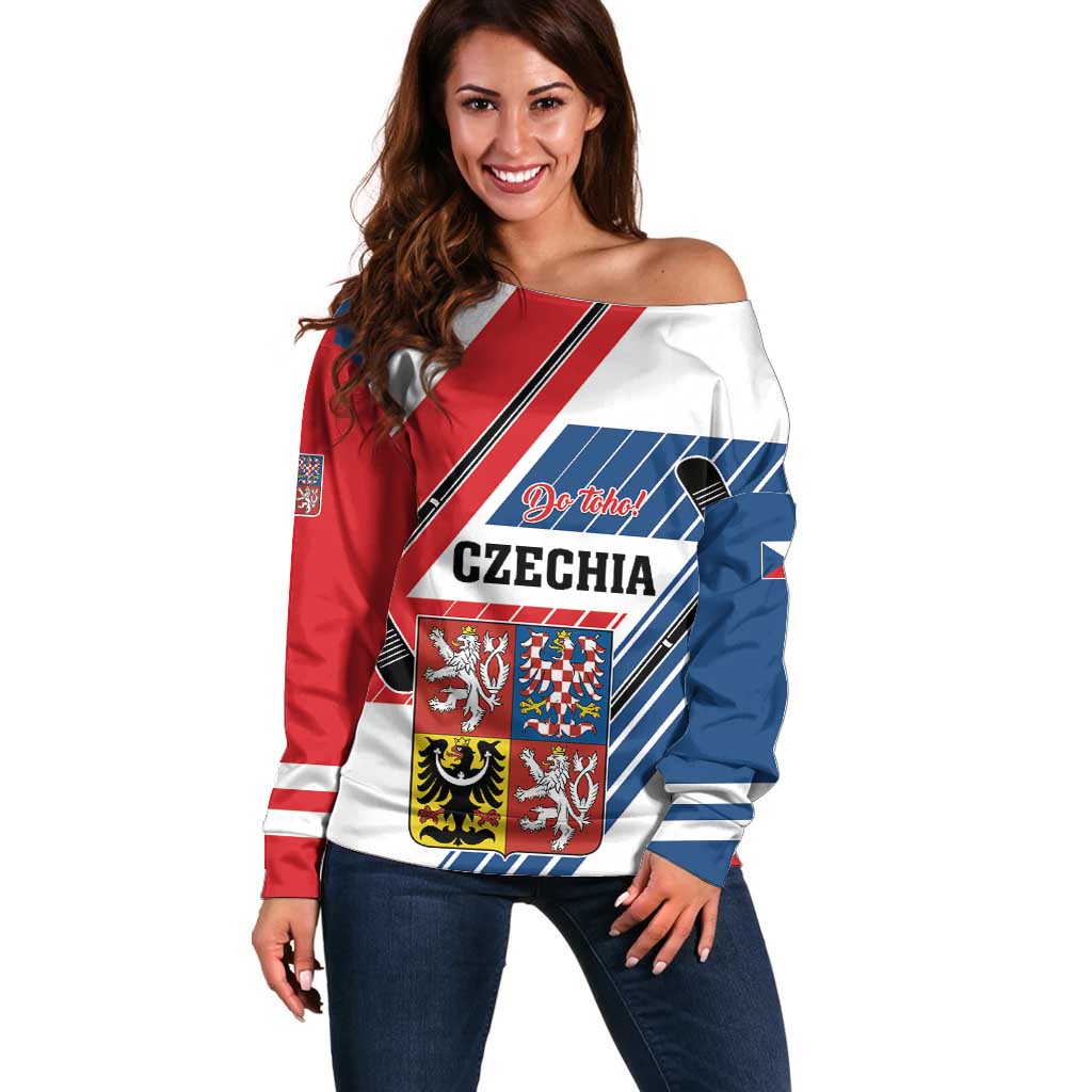 Custom Hockey 2026 Czech Republic Off Shoulder Sweater Team Czechia Go Champions - Wonder Print Shop