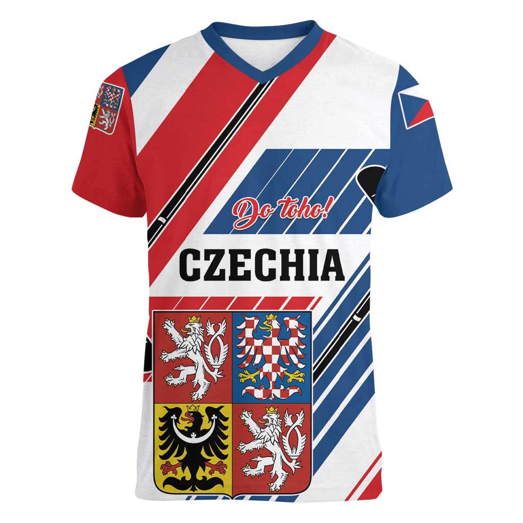 Custom Hockey 2026 Czech Republic Women V-Neck T-Shirt Team Czechia Go Champions - Wonder Print Shop