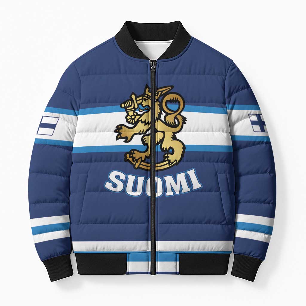 Custom Hockey 2026 Finland Bomber Puffer Jacket Finnish Leijonat Champions - Wonder Print Shop