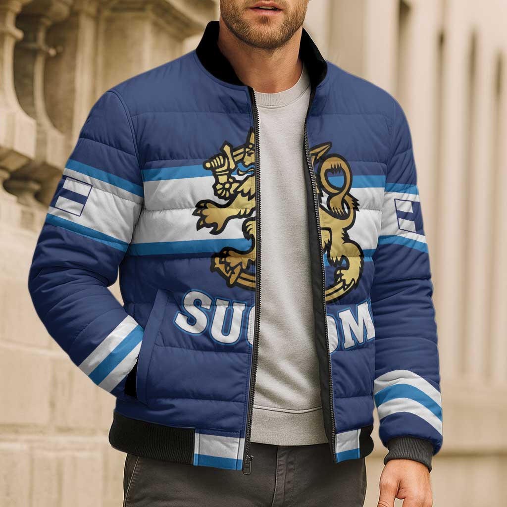 Custom Hockey 2026 Finland Bomber Puffer Jacket Finnish Leijonat Champions - Wonder Print Shop