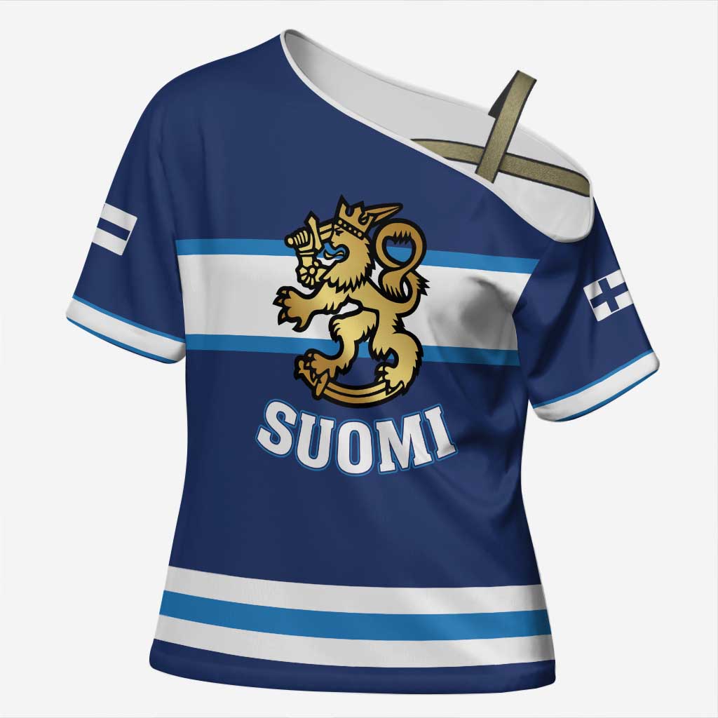 Custom Hockey 2026 Finland Cross Shoulder Shirt Finnish Leijonat Champions - Wonder Print Shop