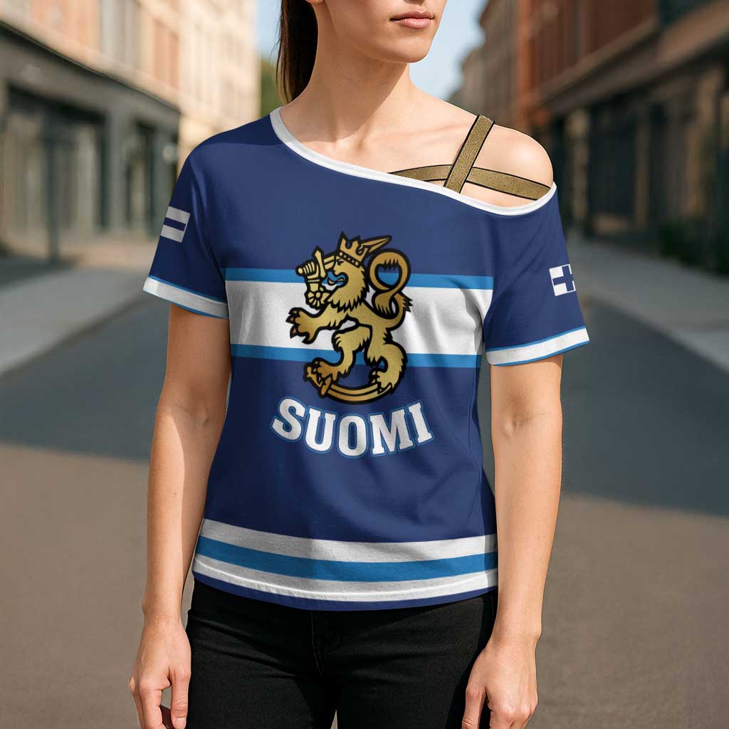 Custom Hockey 2026 Finland Cross Shoulder Shirt Finnish Leijonat Champions - Wonder Print Shop
