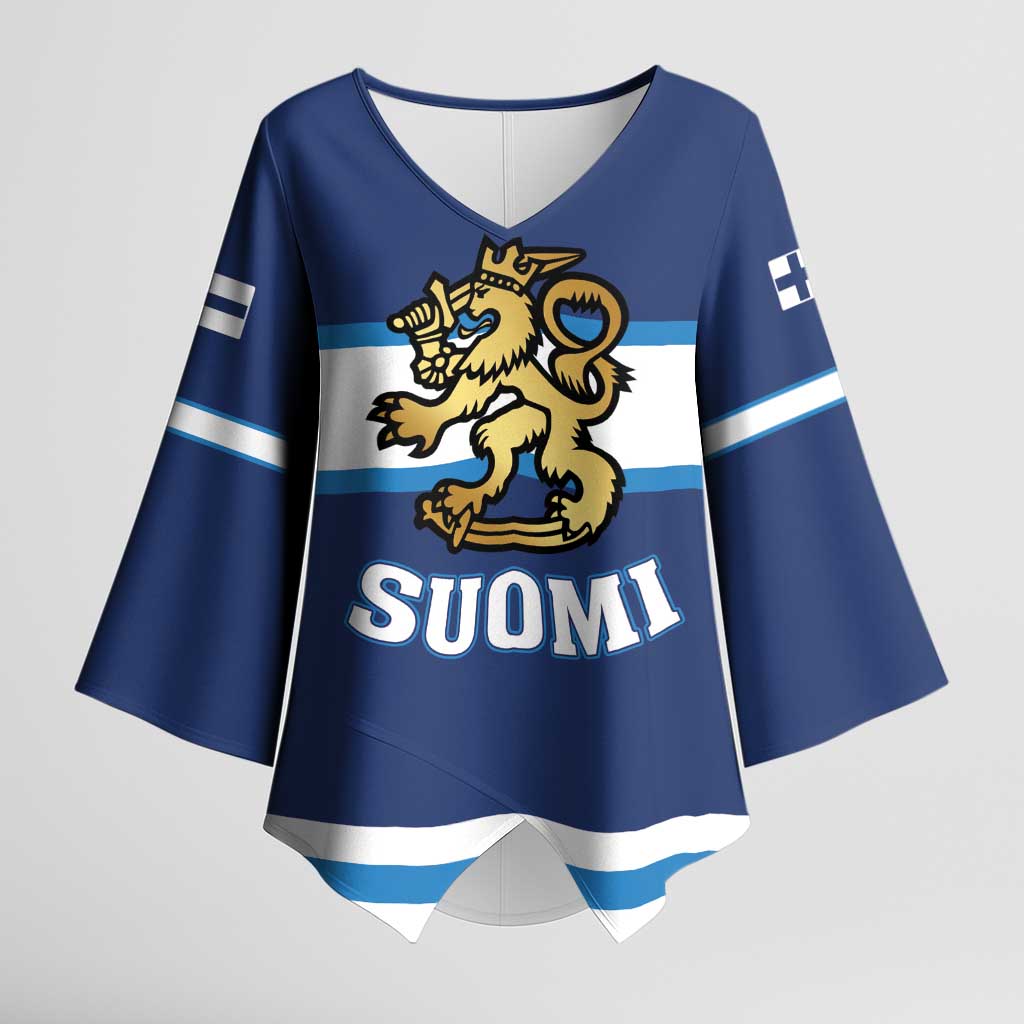 Custom Hockey 2026 Finland Kimono Sleeve Blouse Finnish Leijonat Champions - Wonder Print Shop