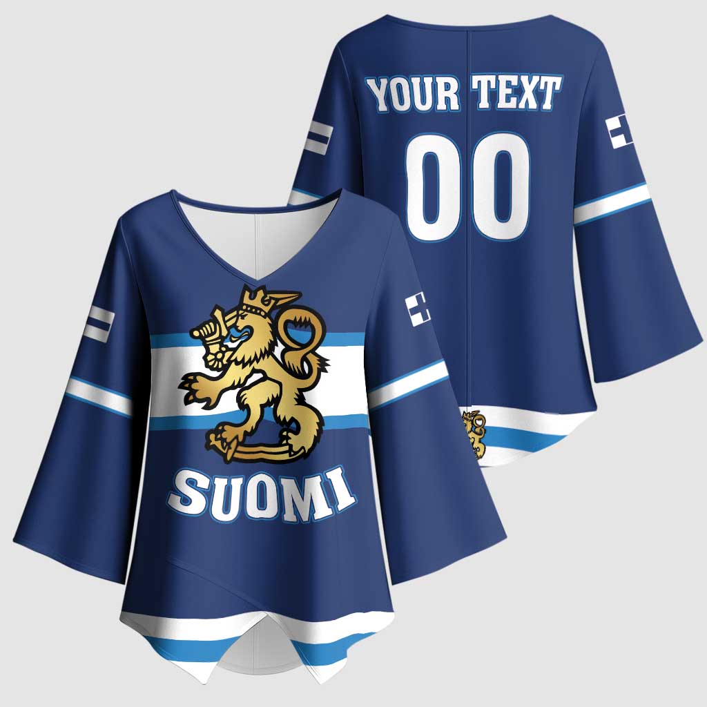 Custom Hockey 2026 Finland Kimono Sleeve Blouse Finnish Leijonat Champions - Wonder Print Shop
