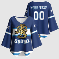 Custom Hockey 2026 Finland Kimono Sleeve Blouse Finnish Leijonat Champions - Wonder Print Shop