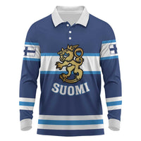 Custom Hockey 2026 Finland Long Sleeve Polo Shirt Finnish Leijonat Champions - Wonder Print Shop