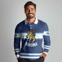 Custom Hockey 2026 Finland Long Sleeve Polo Shirt Finnish Leijonat Champions - Wonder Print Shop
