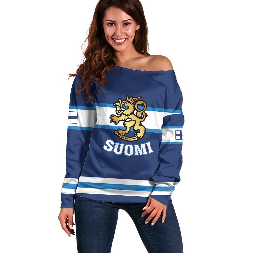 Custom Hockey 2026 Finland Off Shoulder Sweater Finnish Leijonat Champions - Wonder Print Shop