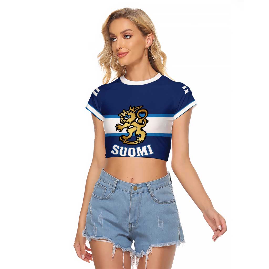 Custom Hockey 2026 Finland Raglan Cropped T Shirt Finnish Leijonat Champions - Wonder Print Shop