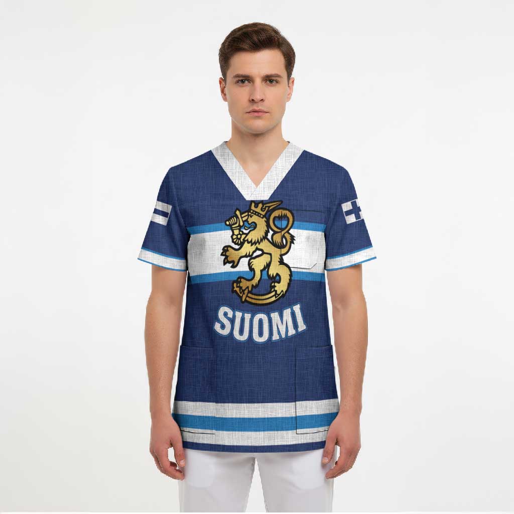 Custom Hockey 2026 Finland Scrub Top Finnish Leijonat Champions - Wonder Print Shop