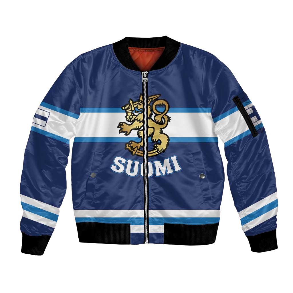 Custom Hockey 2026 Finland Sleeve Zip Bomber Jacket Finnish Leijonat Champions - Wonder Print Shop