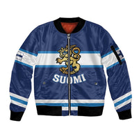 Custom Hockey 2026 Finland Sleeve Zip Bomber Jacket Finnish Leijonat Champions - Wonder Print Shop