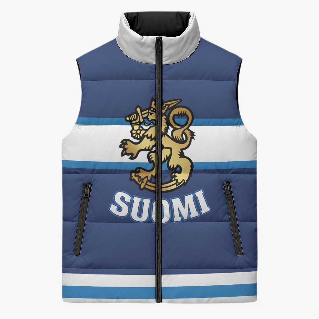 Custom Hockey 2026 Finland Sleeveless Puffer Jacket Finnish Leijonat Champions - Wonder Print Shop