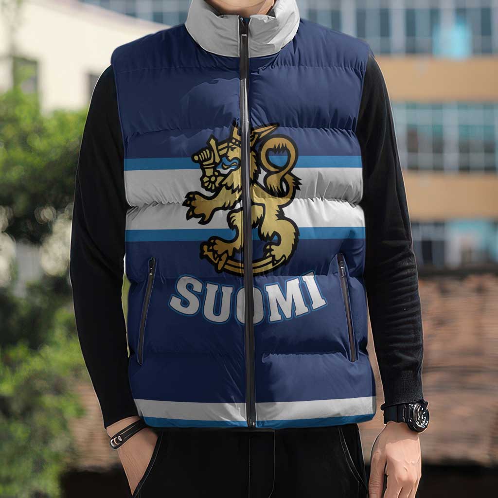 Custom Hockey 2026 Finland Sleeveless Puffer Jacket Finnish Leijonat Champions - Wonder Print Shop