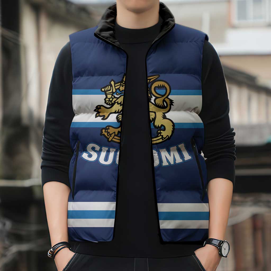 Custom Hockey 2026 Finland Sleeveless Puffer Jacket Finnish Leijonat Champions - Wonder Print Shop