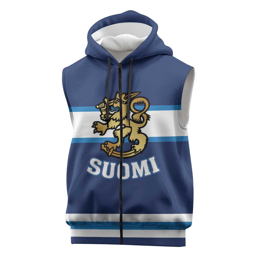 Custom Hockey 2026 Finland Sleeveless Zip Hoodie Finnish Leijonat Champions - Wonder Print Shop