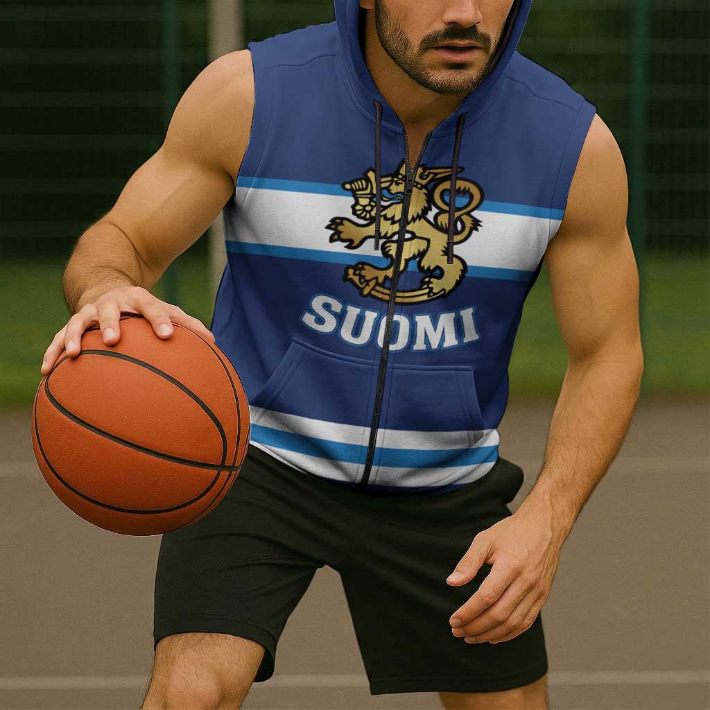 Custom Hockey 2026 Finland Sleeveless Zip Hoodie Finnish Leijonat Champions - Wonder Print Shop