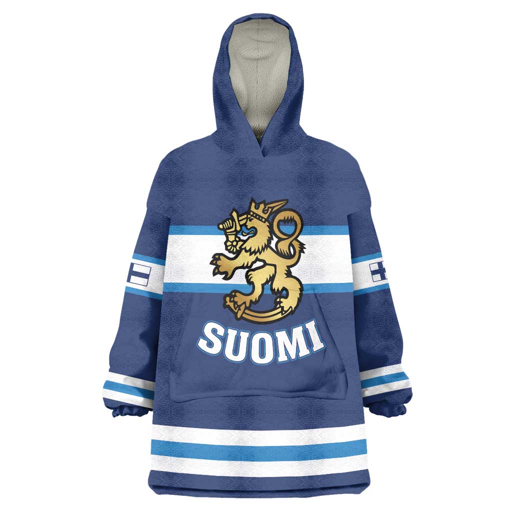 Custom Hockey 2026 Finland Wearable Blanket Hoodie Finnish Leijonat Champions - Wonder Print Shop