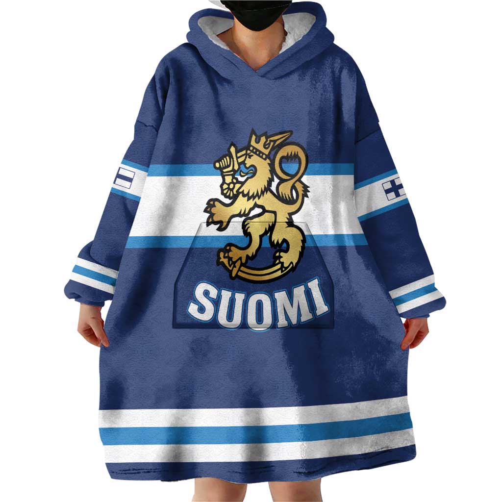 Custom Hockey 2026 Finland Wearable Blanket Hoodie Finnish Leijonat Champions - Wonder Print Shop