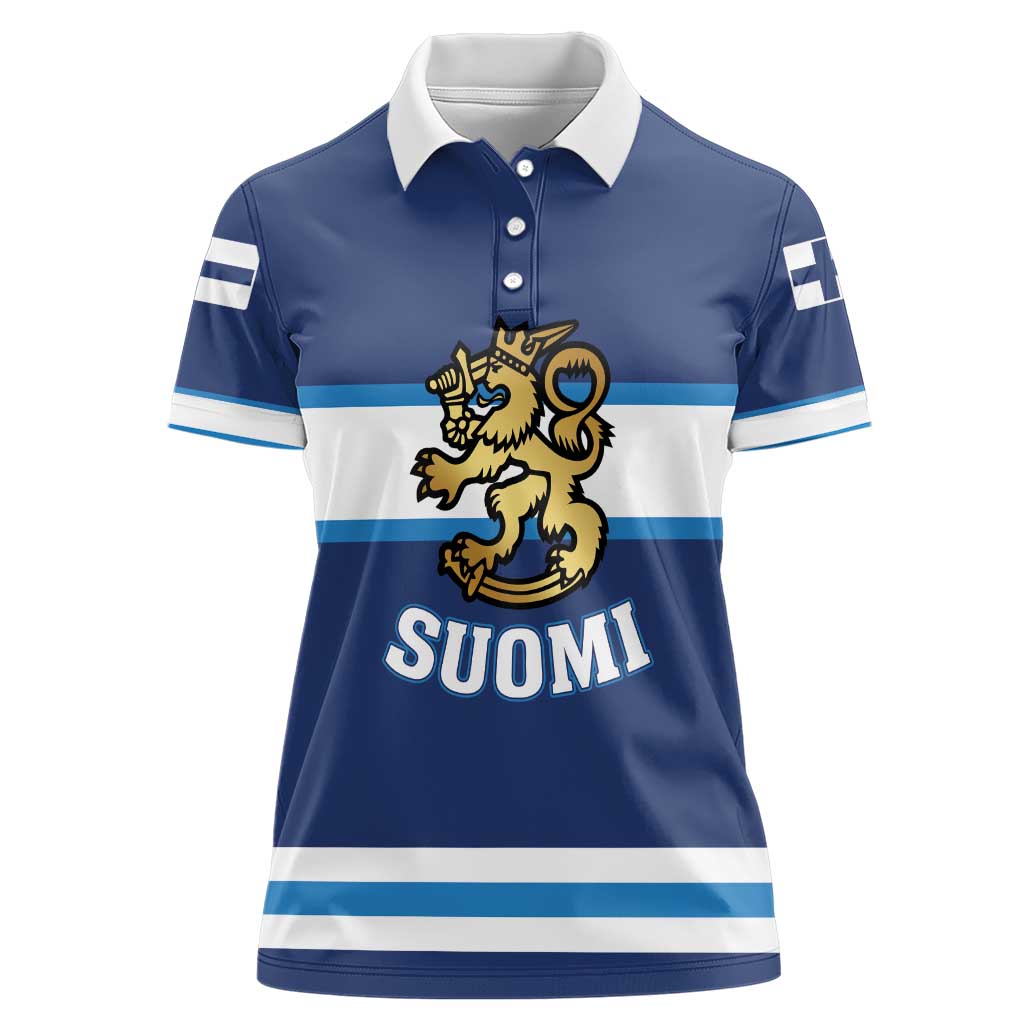 Custom Hockey 2026 Finland Women Polo Shirt Finnish Leijonat Champions - Wonder Print Shop