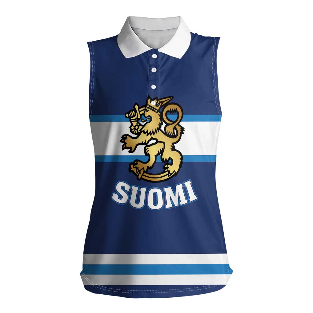 Custom Hockey 2026 Finland Women Sleeveless Polo Shirt Finnish Leijonat Champions - Wonder Print Shop