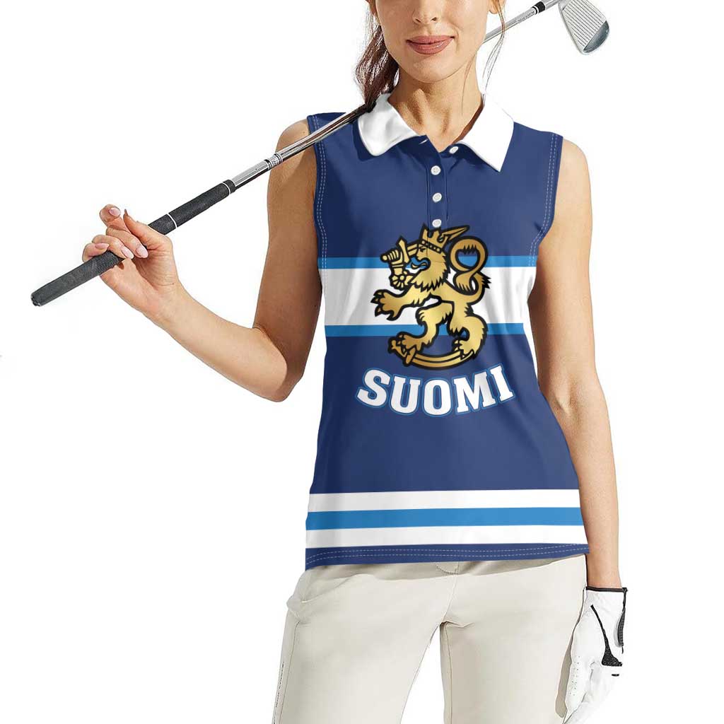 Custom Hockey 2026 Finland Women Sleeveless Polo Shirt Finnish Leijonat Champions - Wonder Print Shop
