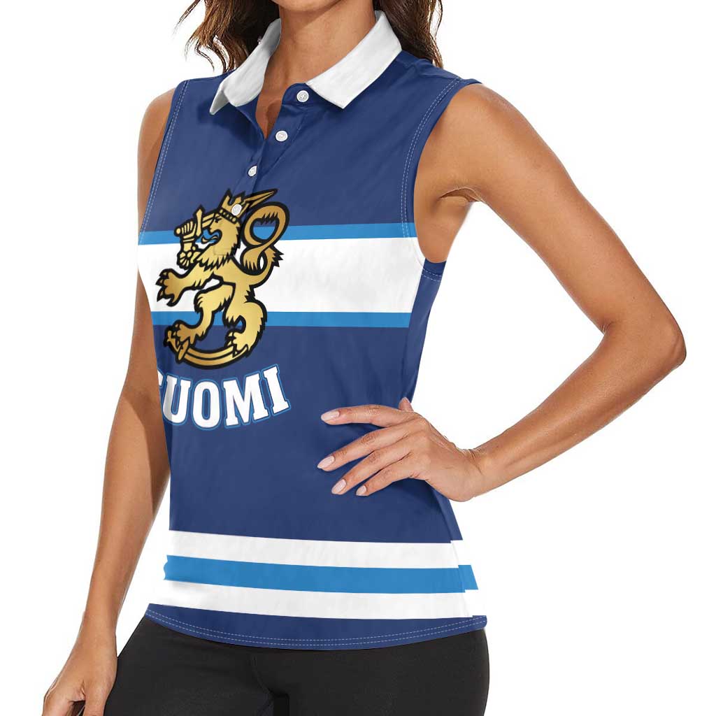 Custom Hockey 2026 Finland Women Sleeveless Polo Shirt Finnish Leijonat Champions - Wonder Print Shop