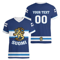 Custom Hockey 2026 Finland Women V-Neck T-Shirt Finnish Leijonat Champions - Wonder Print Shop