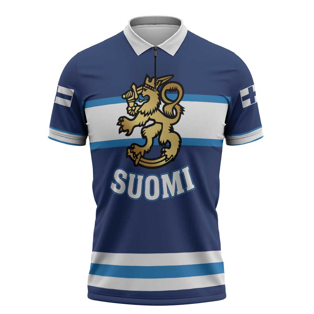 Custom Hockey 2026 Finland Zipper Polo Shirt Finnish Leijonat Champions - Wonder Print Shop