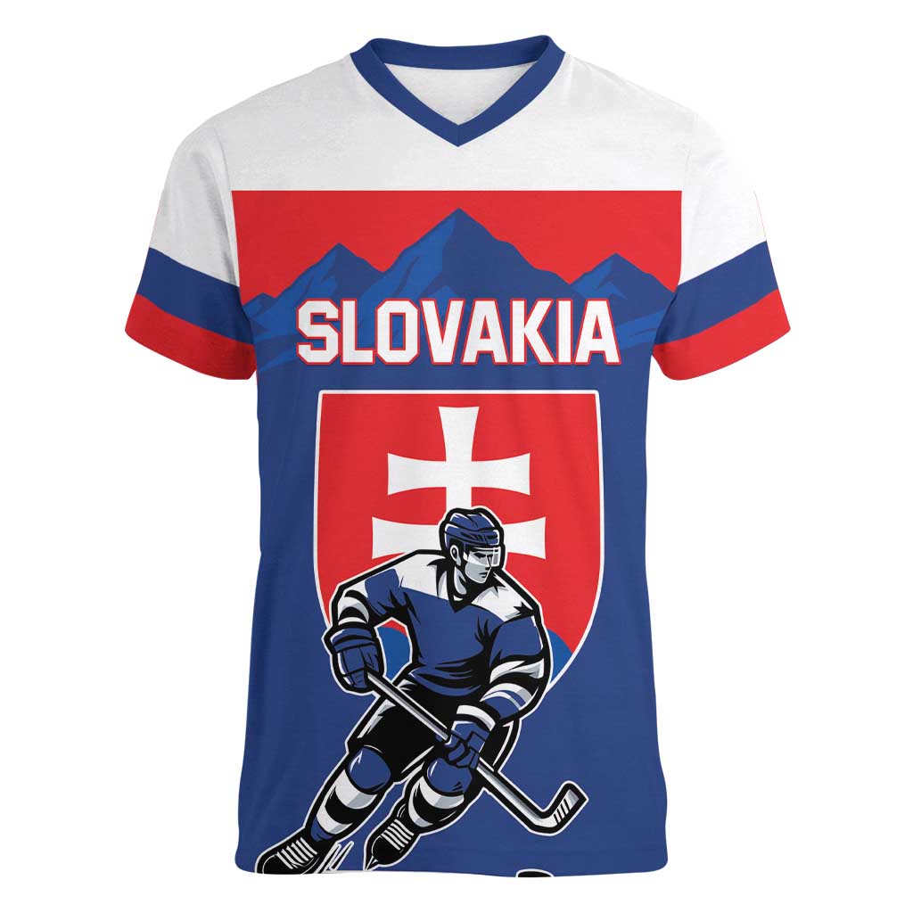Custom Hockey 2026 Slovakia Women V-Neck T-Shirt Nasi Chlapci Go Champions - Wonder Print Shop
